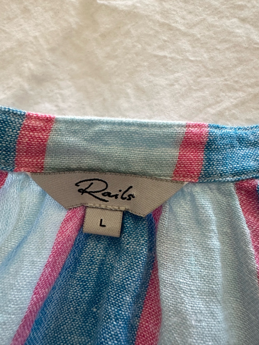 Rails tie-front linen top in blue and pink, size large - Picture 6 of 13